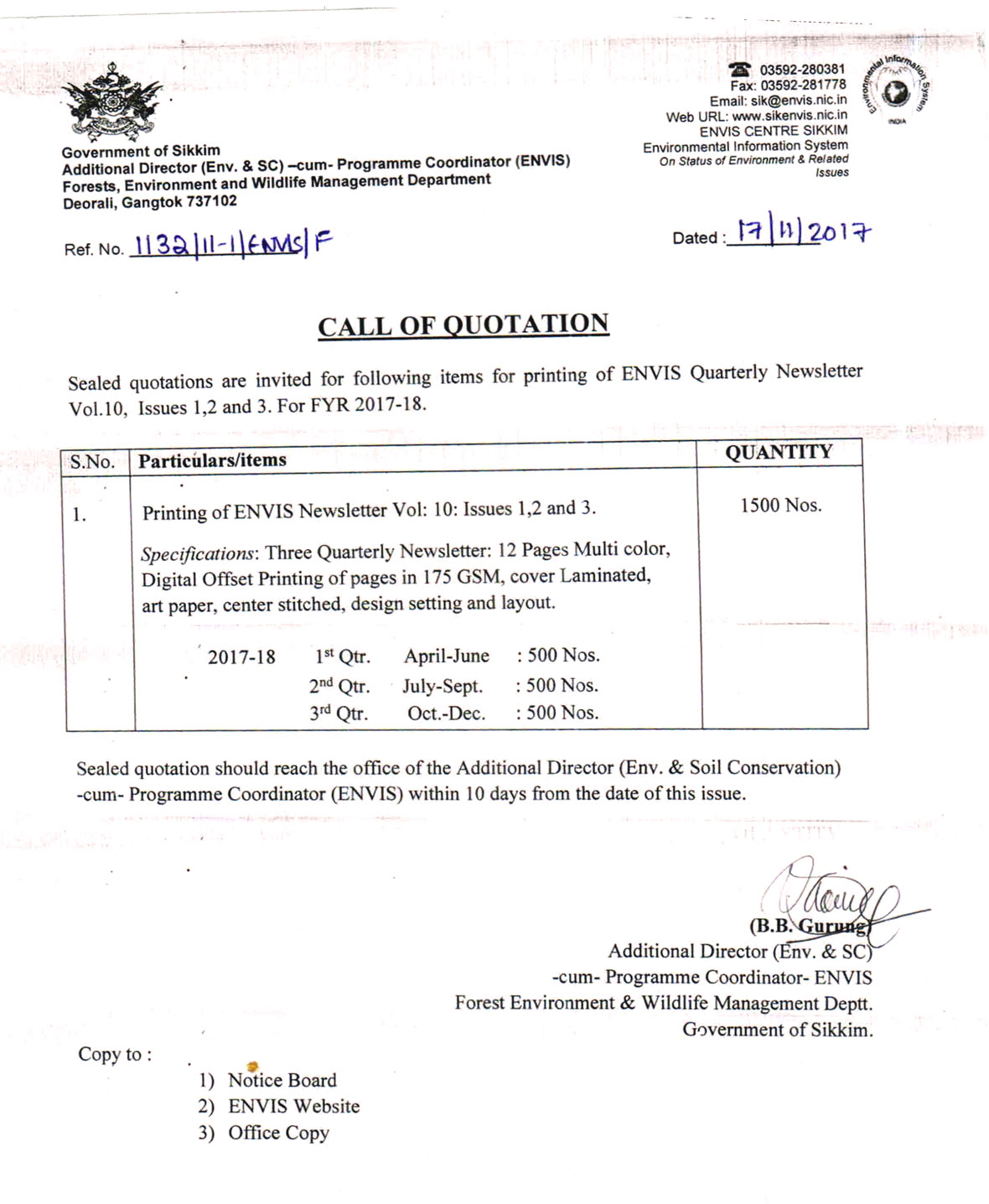 quotation call letter